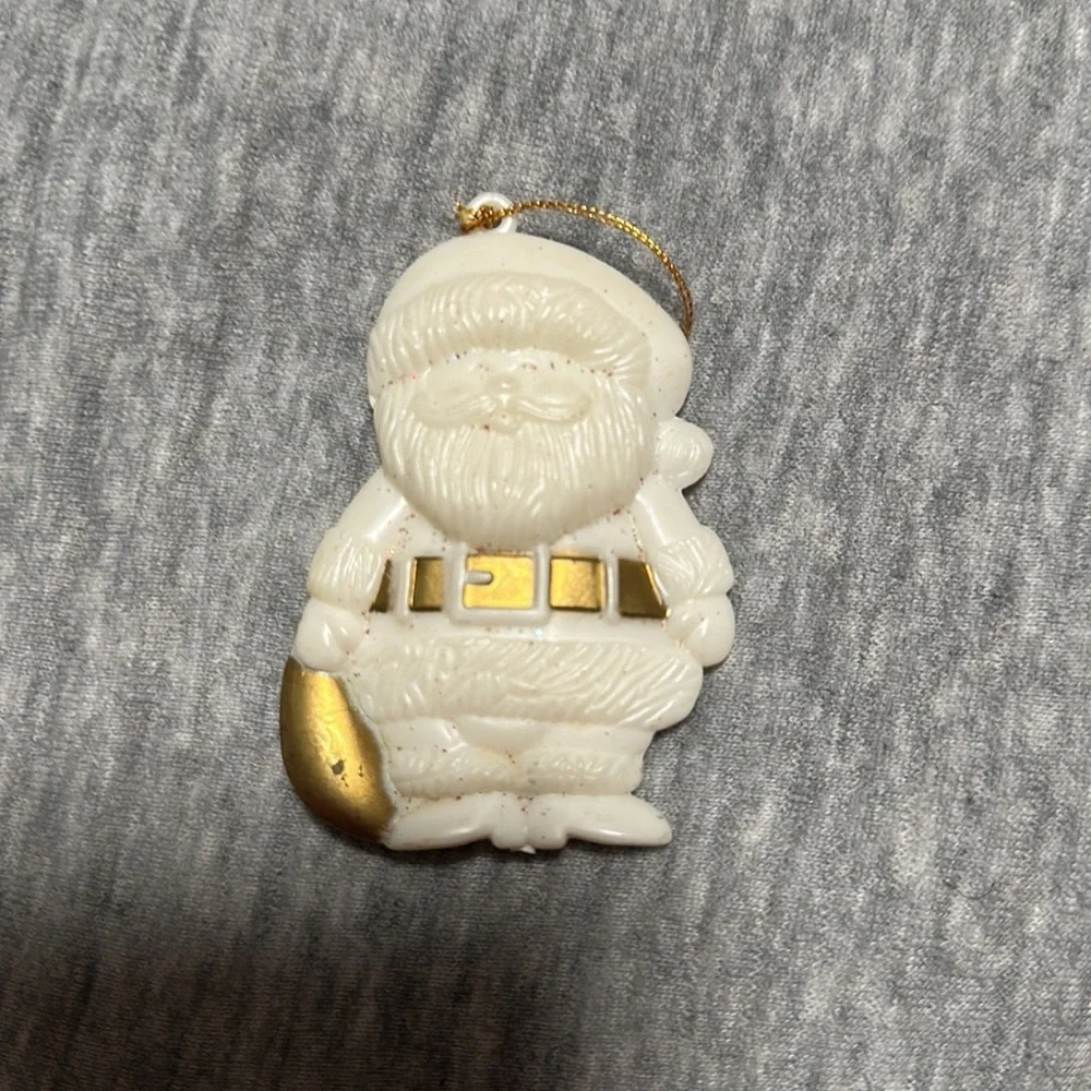 Vintage Gold & White Plastic Christmas Ornaments Lot of 10